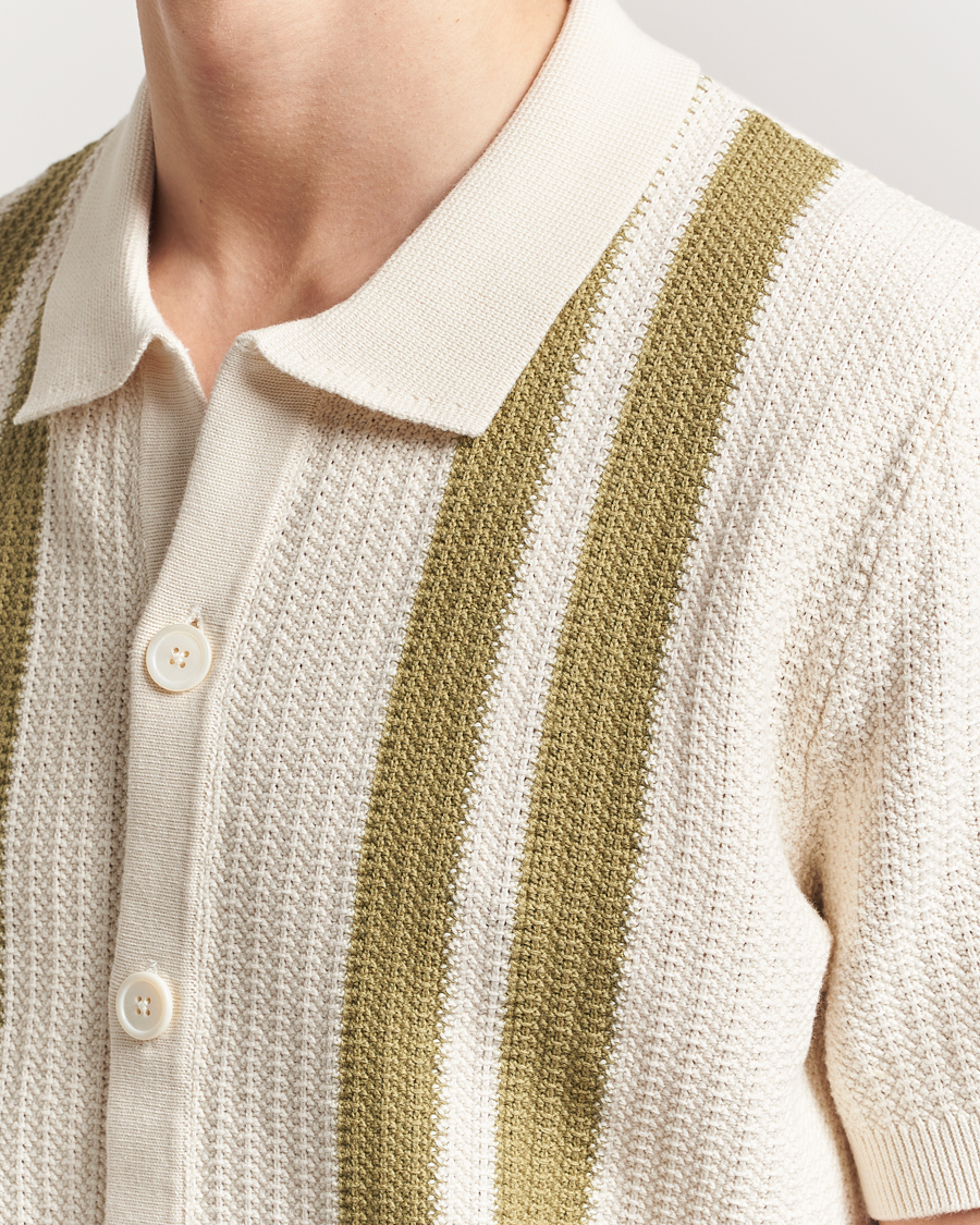 Uomini | Camicie | NN07 | Ares Knitted Short Sleeve Shirt Ivory/Green