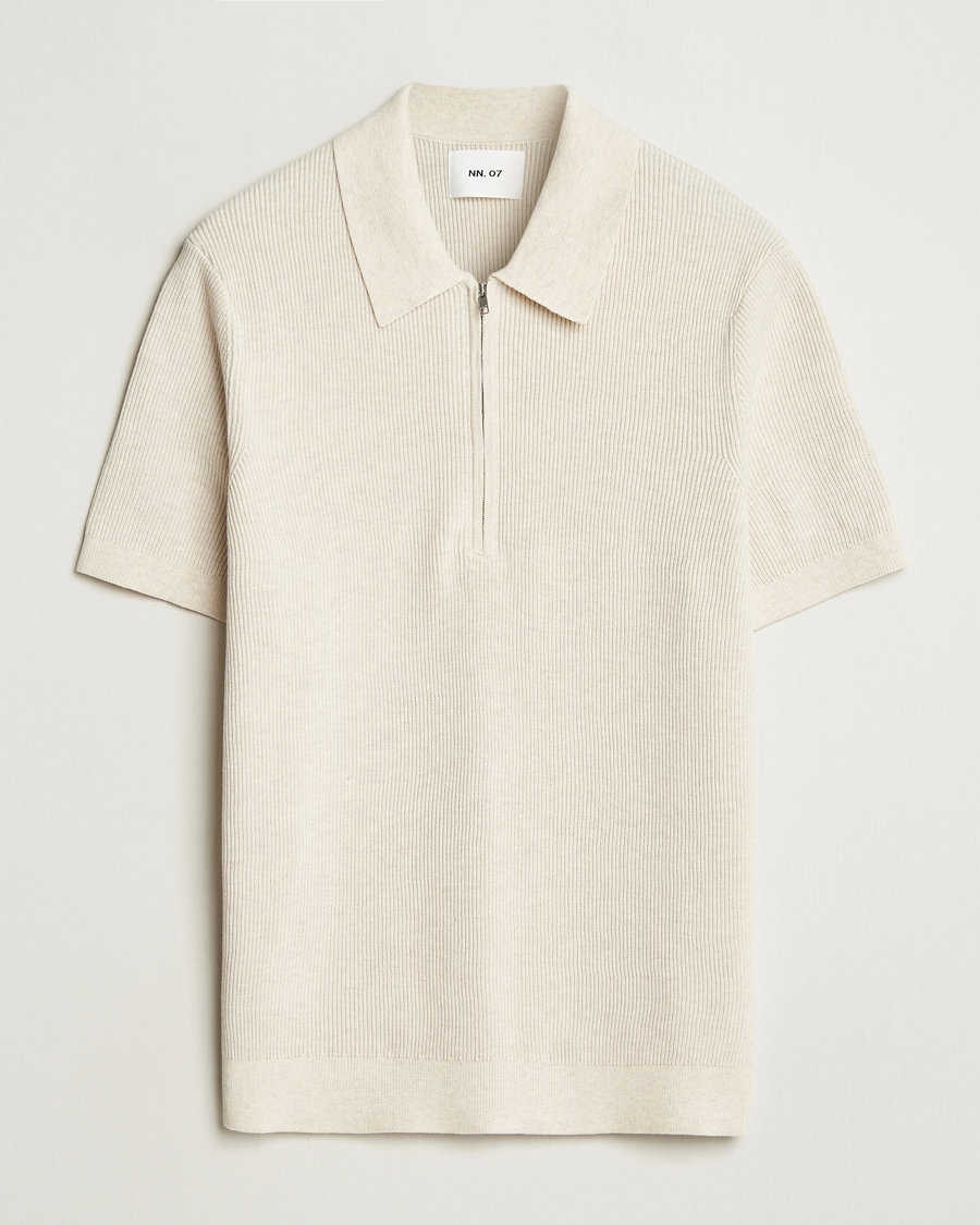 Uomini | Polo | NN07 | Hansie Half Zip Knitted Polo Ivory