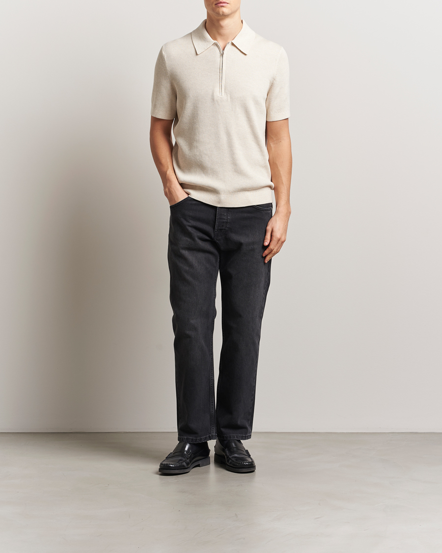 Uomini | Polo | NN07 | Hansie Half Zip Knitted Polo Ivory