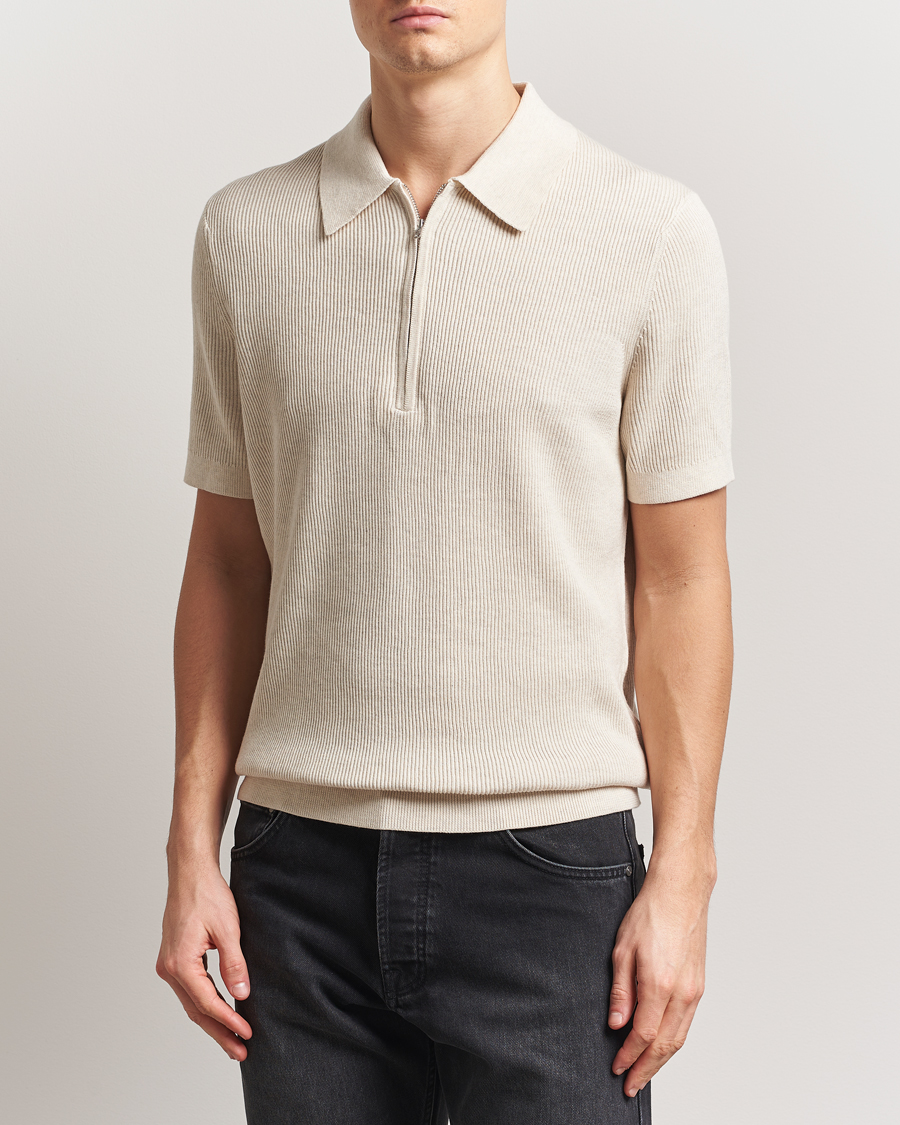 Uomini | Polo | NN07 | Hansie Half Zip Knitted Polo Ivory