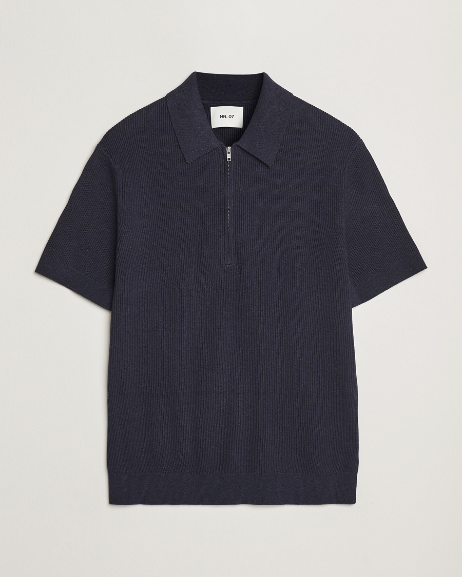 Uomini | Polo | NN07 | Hansie Half Zip Knitted Polo Navy Melange
