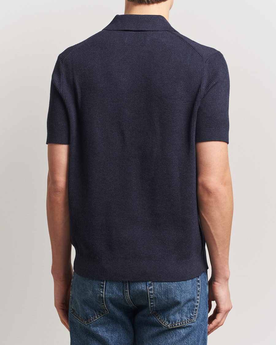 Uomini | Polo | NN07 | Hansie Half Zip Knitted Polo Navy Melange