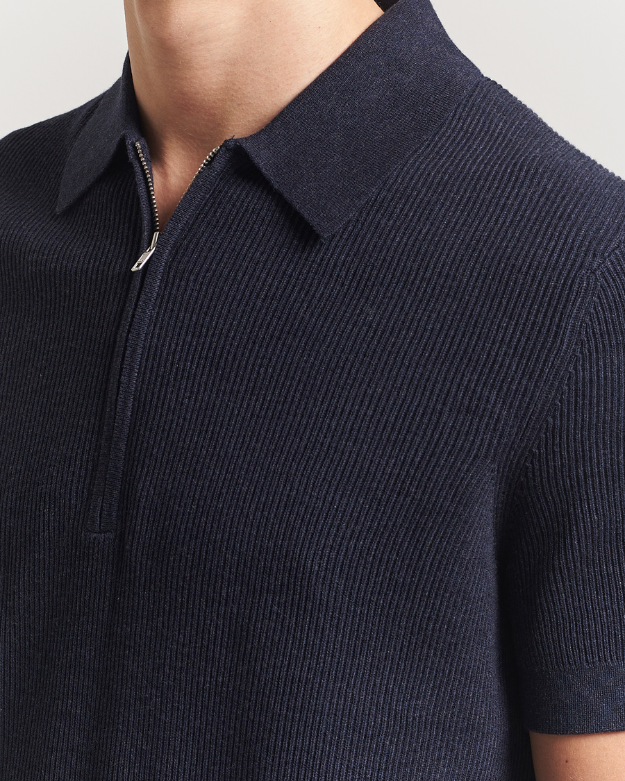Uomini | Polo | NN07 | Hansie Half Zip Knitted Polo Navy Melange