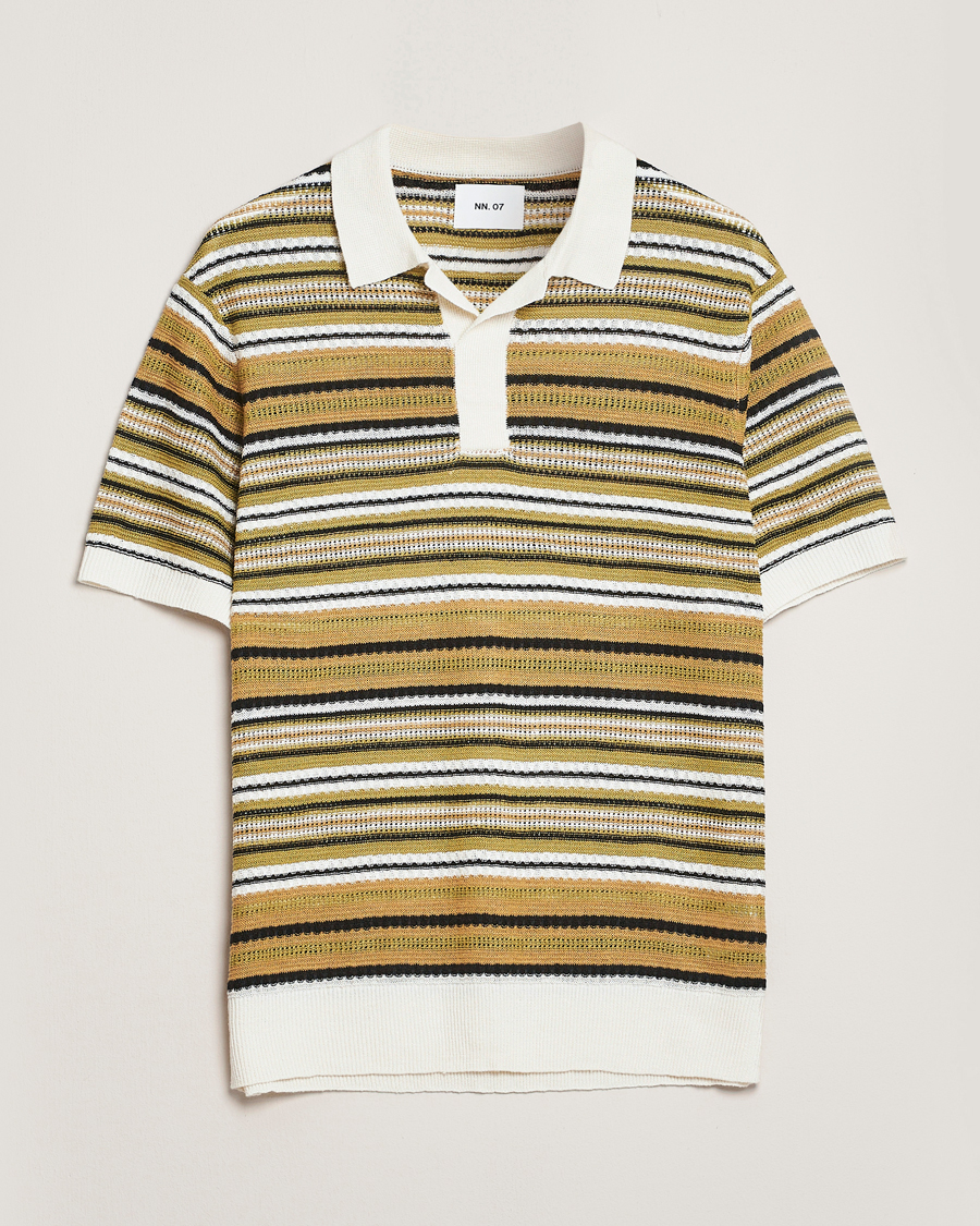 Uomini | Polo | NN07 | Noam Striped Knitted Polo Evergreen