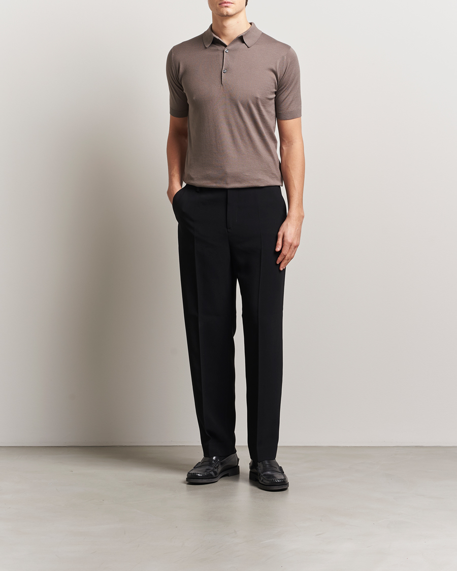 Uomini | Polo | John Smedley | Adrian Slim Fit Sea Island Polo Beige Musk