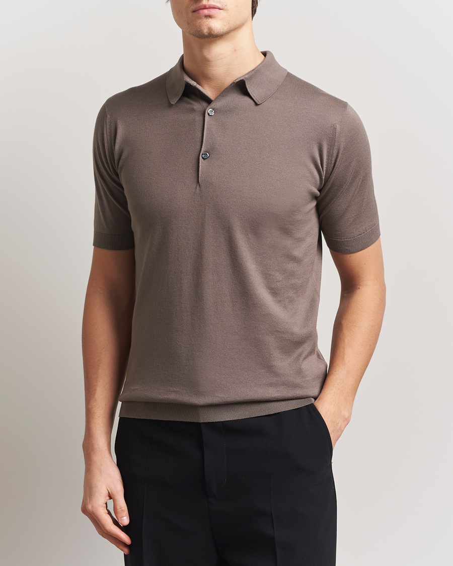 Uomini | Polo | John Smedley | Adrian Slim Fit Sea Island Polo Beige Musk