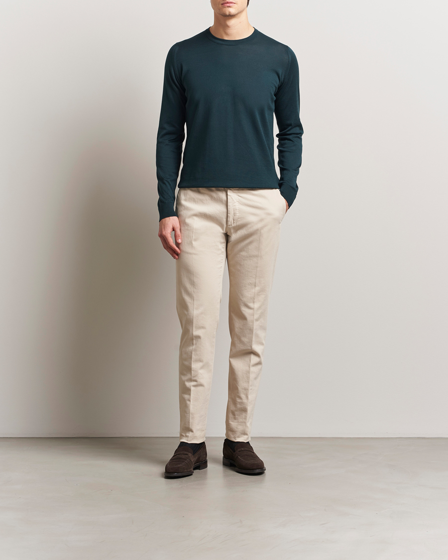 Uomini | Maglieria | John Smedley | Rowland Sea Island Crew Neck Pullover Rain Forest