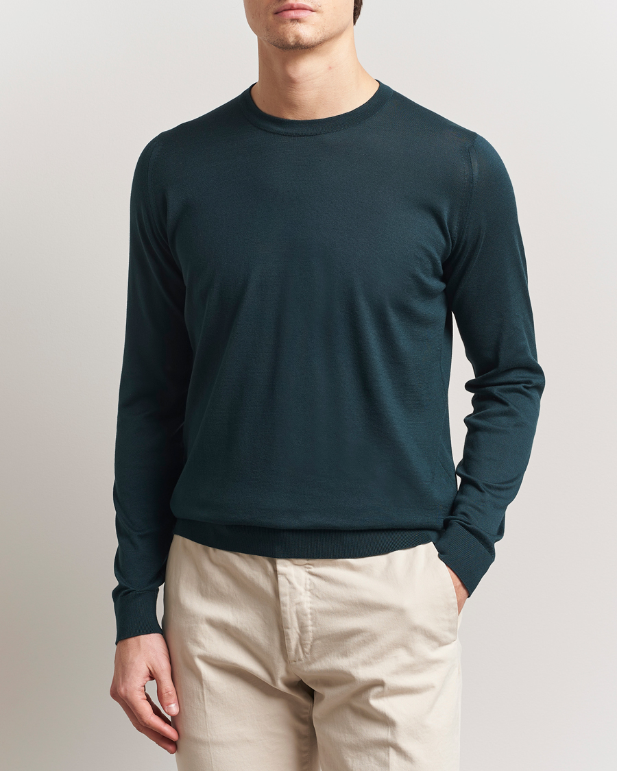 Uomini | Maglieria | John Smedley | Rowland Sea Island Crew Neck Pullover Rain Forest