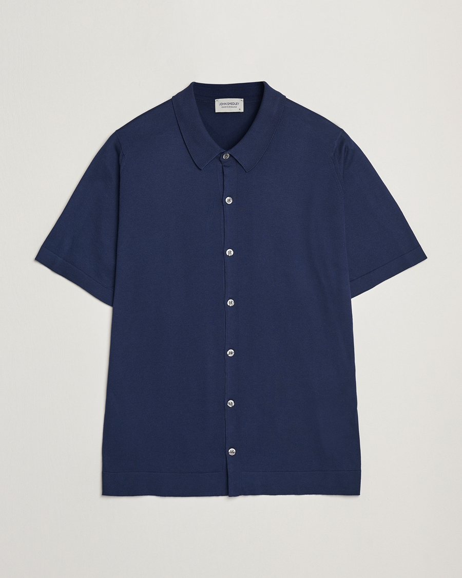 Uomini | Camicie | John Smedley | Folke Sea Island Knitted Polo French Navy