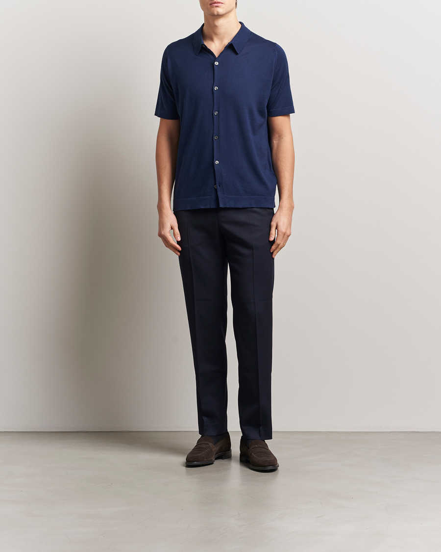 Uomini | Camicie | John Smedley | Folke Sea Island Knitted Polo French Navy
