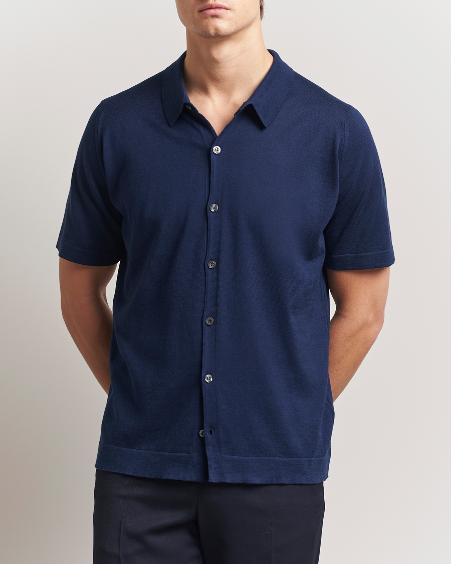 Uomini | Camicie | John Smedley | Folke Sea Island Knitted Polo French Navy