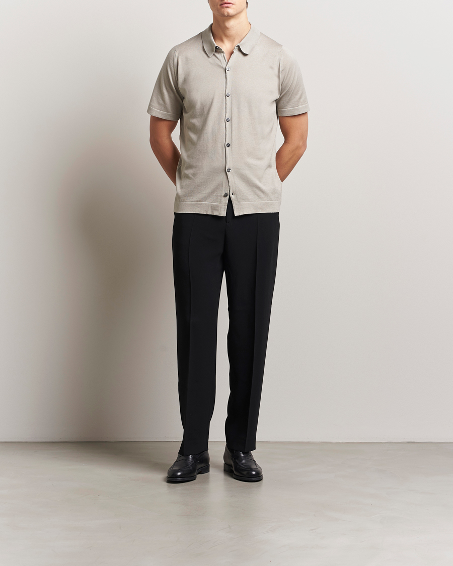 Uomini | Camicie | John Smedley | Folke Sea Island Knitted Polo Parchment