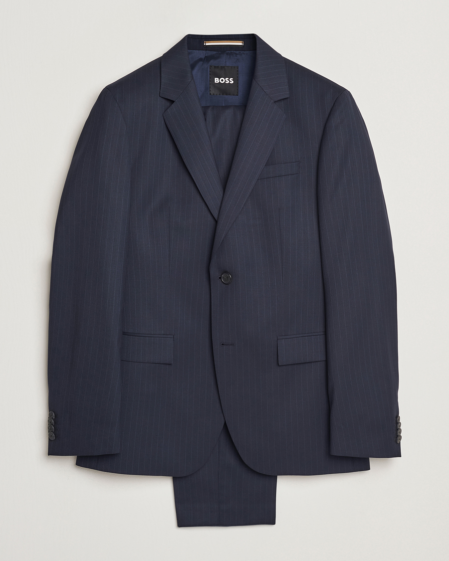 Uomini | Abiti | BOSS BLACK | Houston Wool Pinstriped Suit Dark Blue