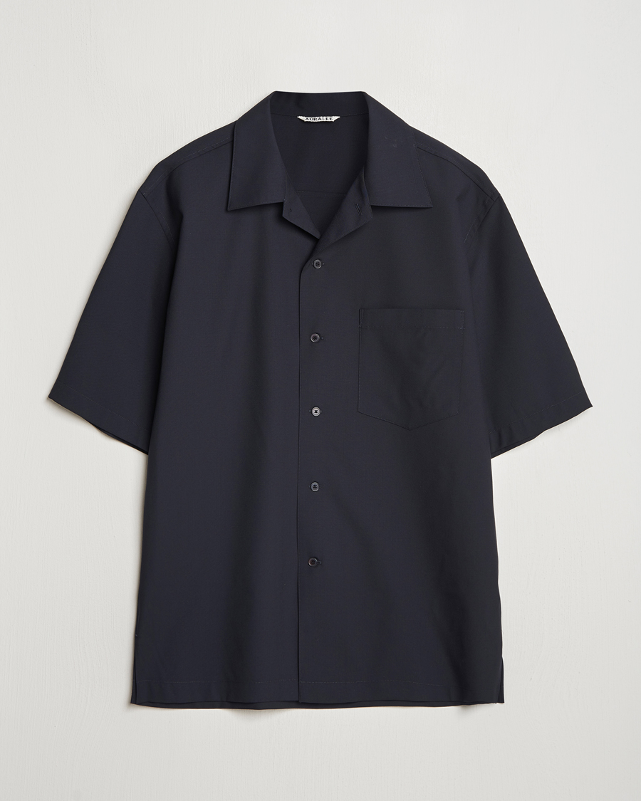 Uomini | Camicie | Auralee | Open Collar Short Sleeve Shirt Navy
