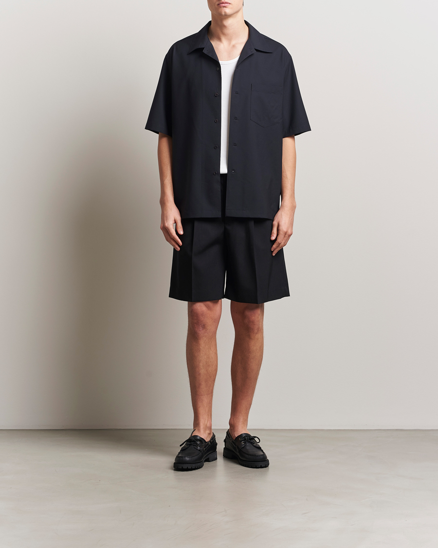 Uomini | Camicie | Auralee | Open Collar Short Sleeve Shirt Navy
