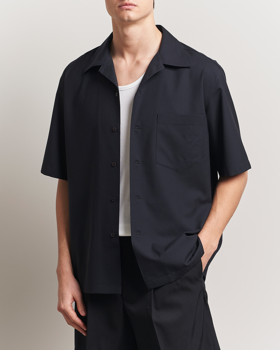 Uomini | Camicie | Auralee | Open Collar Short Sleeve Shirt Navy