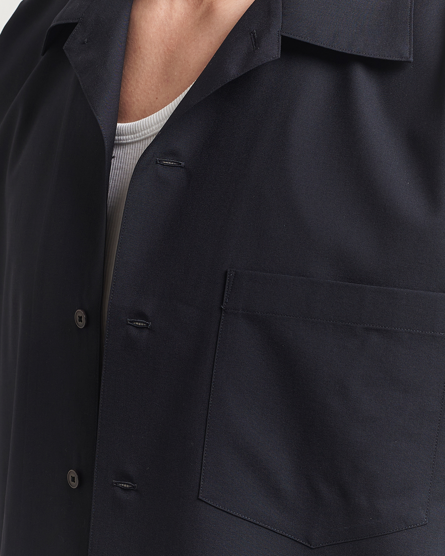 Uomini | Camicie | Auralee | Open Collar Short Sleeve Shirt Navy