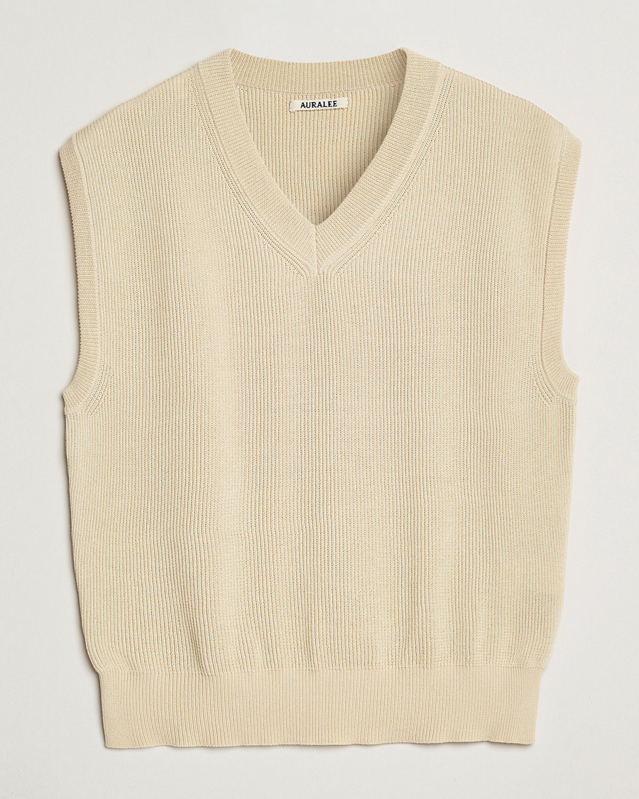 Uomini | Maglieria | Auralee | Rib Knit Vest Ivory