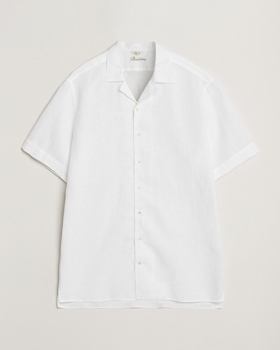 Uomini | Camicie | Stenströms | Short Sleeve Linen Shirt White