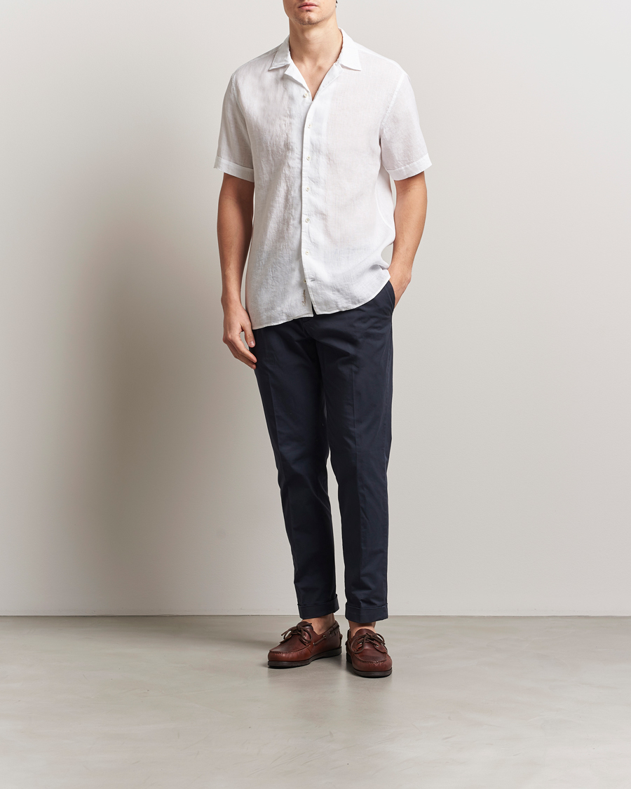 Uomini | Camicie | Stenströms | Short Sleeve Linen Shirt White