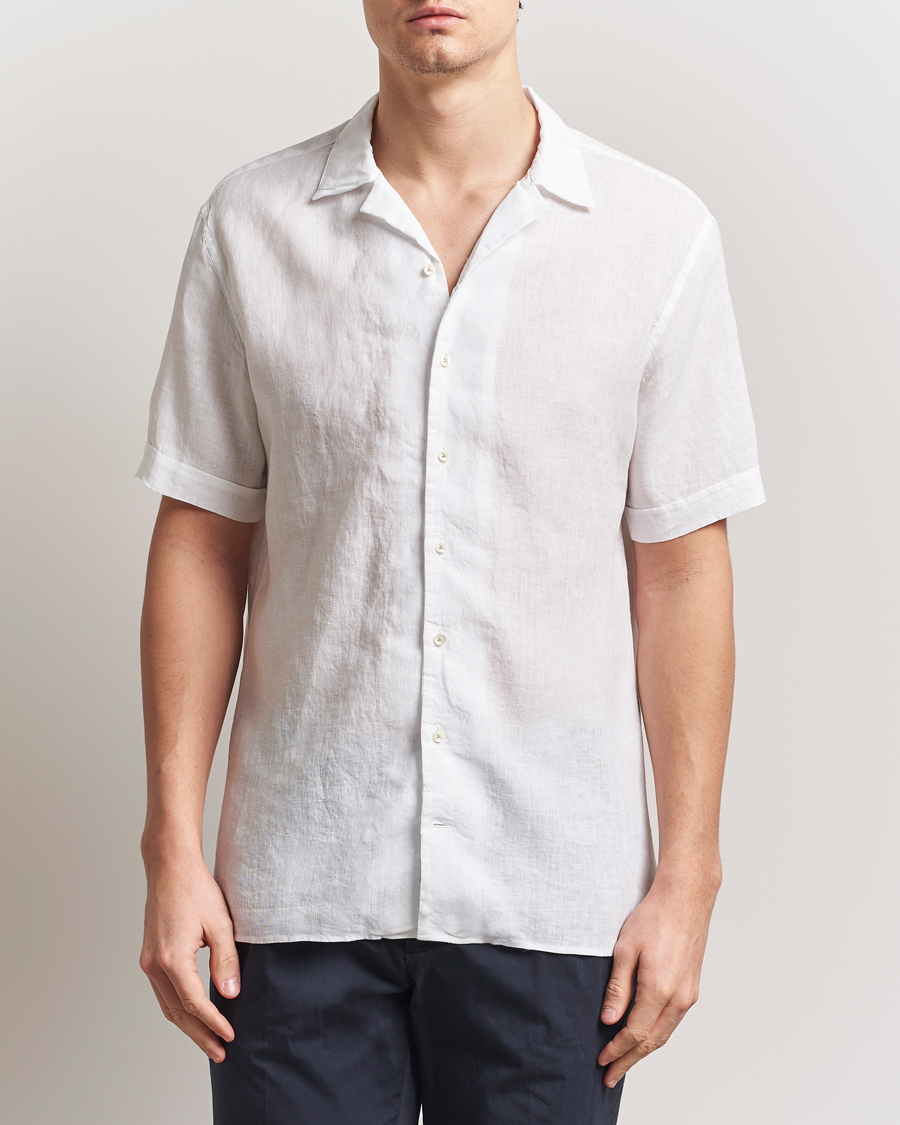 Uomini | Camicie | Stenströms | Short Sleeve Linen Shirt White