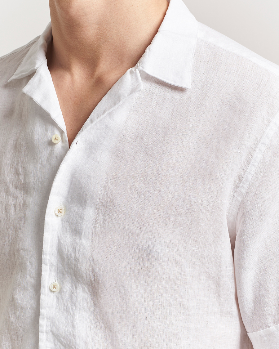 Uomini | Camicie | Stenströms | Short Sleeve Linen Shirt White