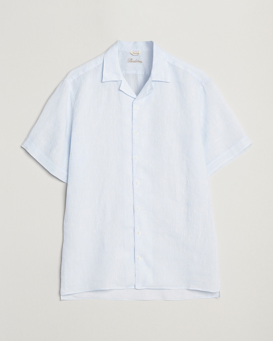 Uomini | Camicie | Stenströms | Short Sleeve Linen Shirt Light Blue