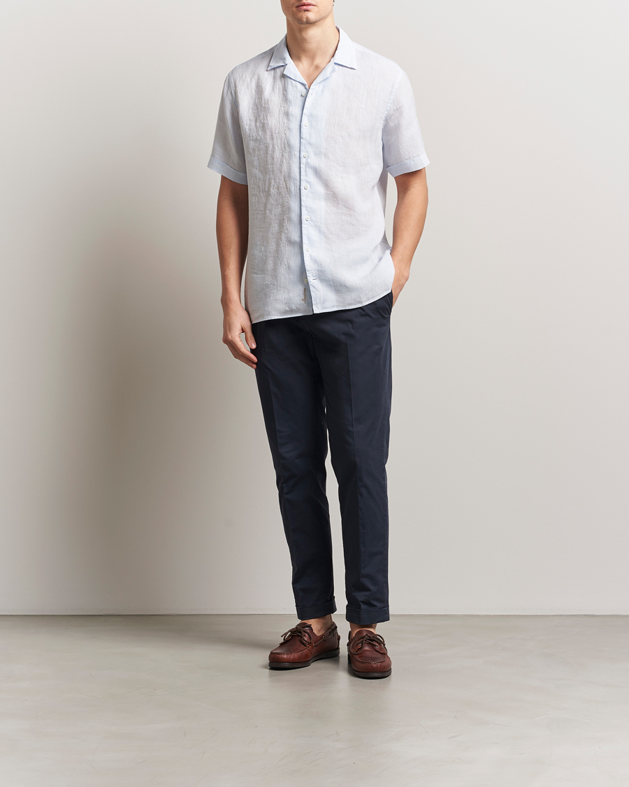 Uomini | Camicie | Stenströms | Short Sleeve Linen Shirt Light Blue