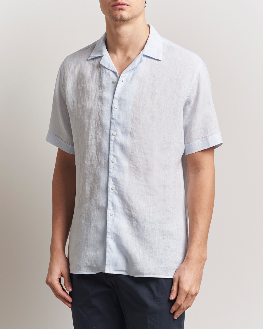 Uomini | Camicie | Stenströms | Short Sleeve Linen Shirt Light Blue