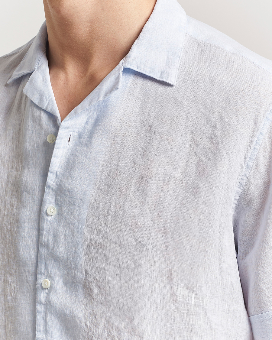 Uomini | Camicie | Stenströms | Short Sleeve Linen Shirt Light Blue