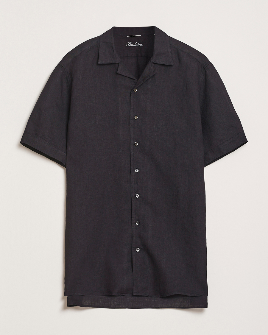 Uomini | Camicie | Stenströms | Short Sleeve Linen Shirt Black