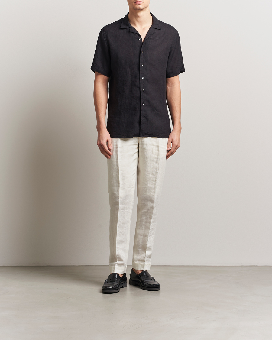 Uomini | Camicie | Stenströms | Short Sleeve Linen Shirt Black