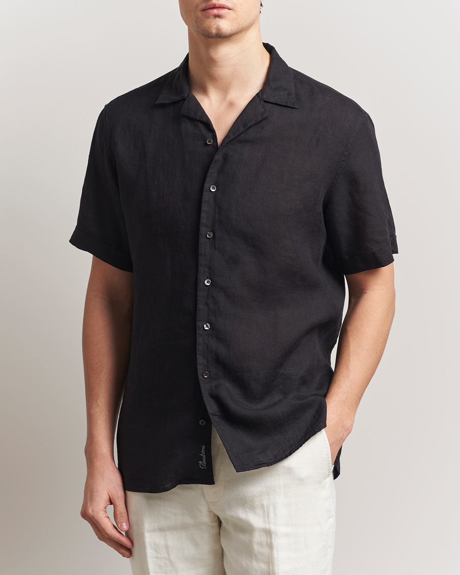 Uomini | Camicie | Stenströms | Short Sleeve Linen Shirt Black