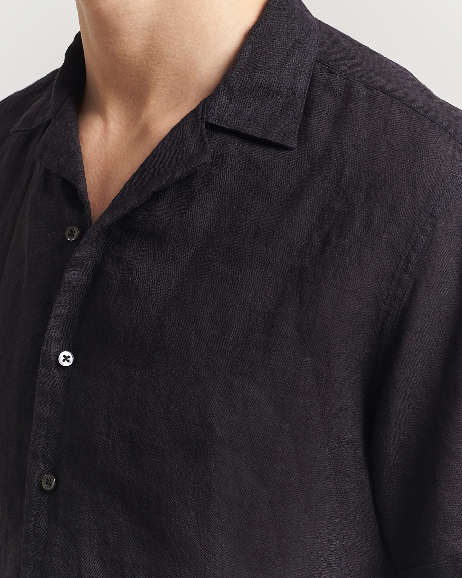 Uomini | Camicie | Stenströms | Short Sleeve Linen Shirt Black