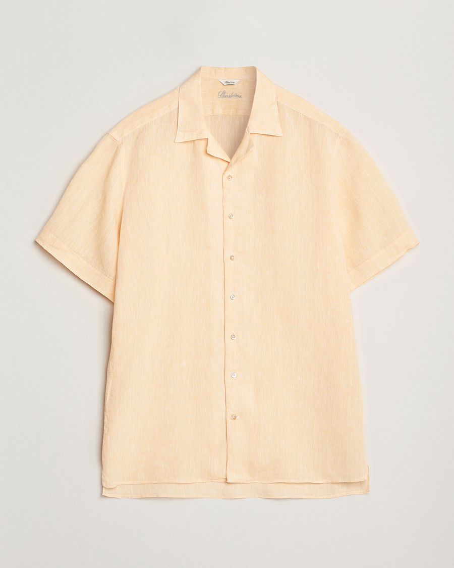Uomini | Camicie | Stenströms | Short Sleeve Linen Shirt Orange