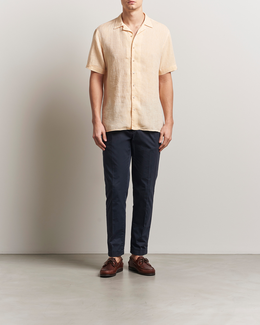 Uomini | Camicie | Stenströms | Short Sleeve Linen Shirt Orange