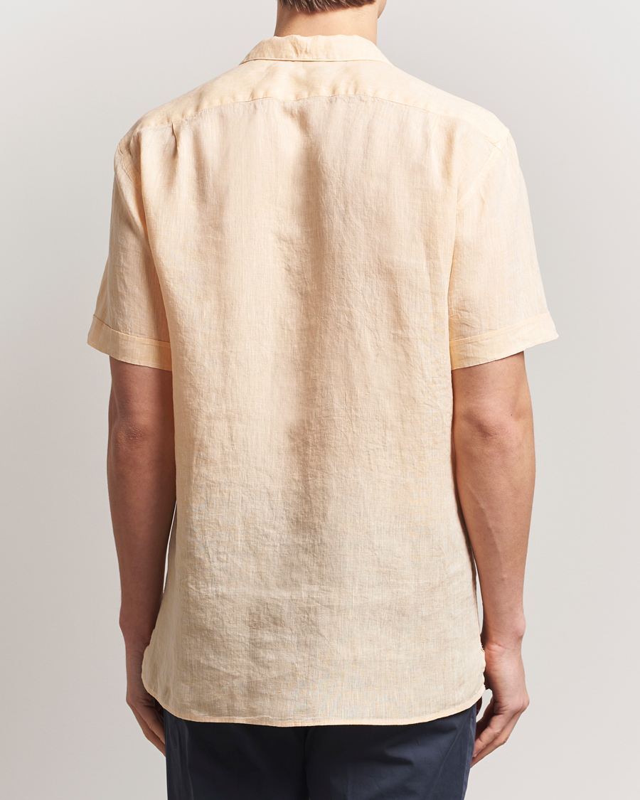 Uomini | Camicie | Stenströms | Short Sleeve Linen Shirt Orange