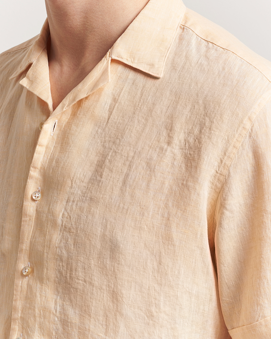 Uomini | Camicie | Stenströms | Short Sleeve Linen Shirt Orange