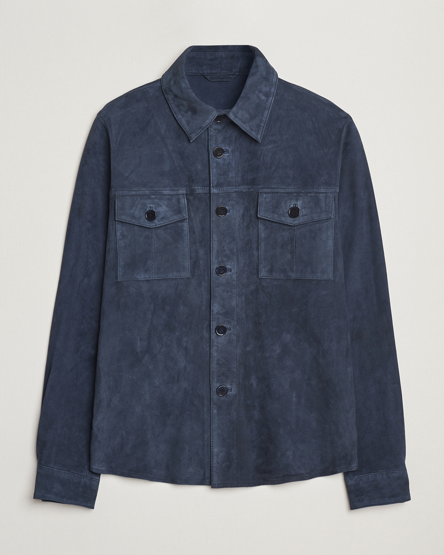 Uomini | Giacche | Stenströms | Suede Overshirt Navy