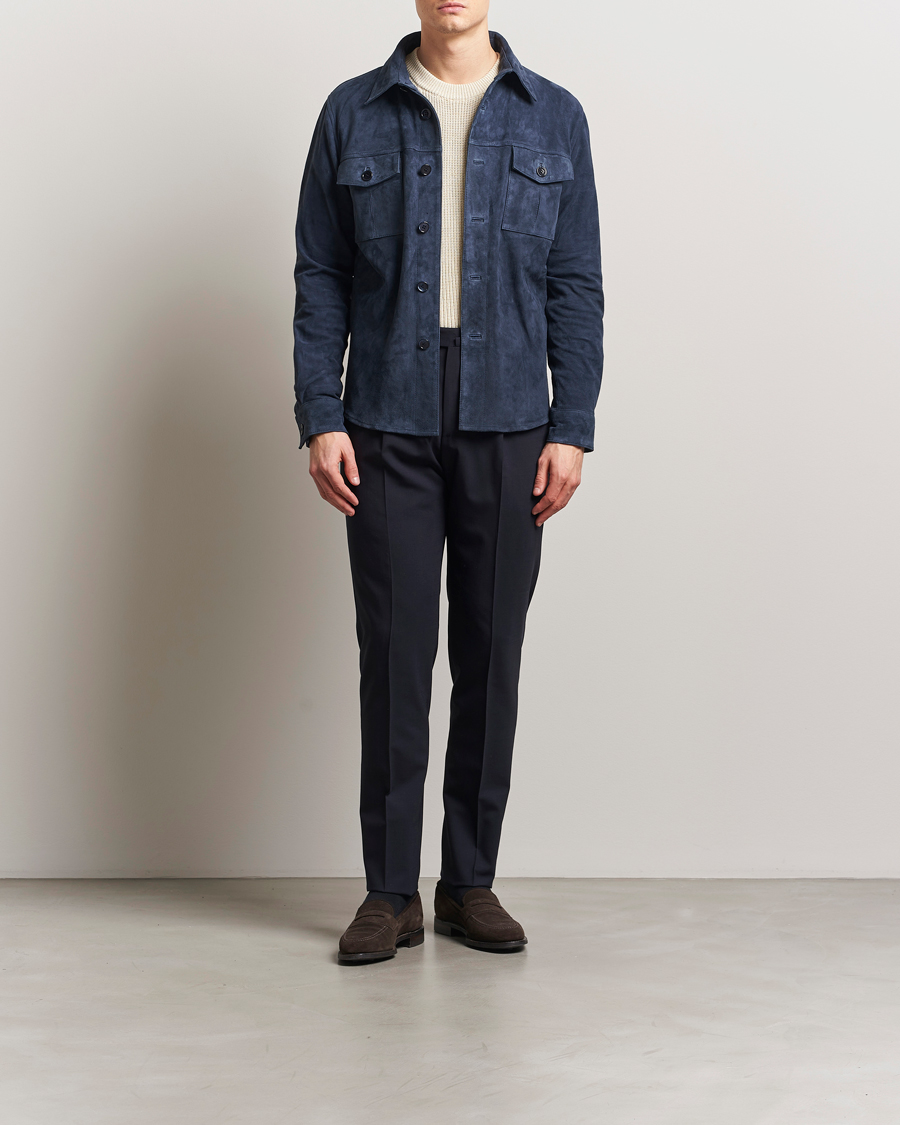 Uomini | Giacche | Stenströms | Suede Overshirt Navy