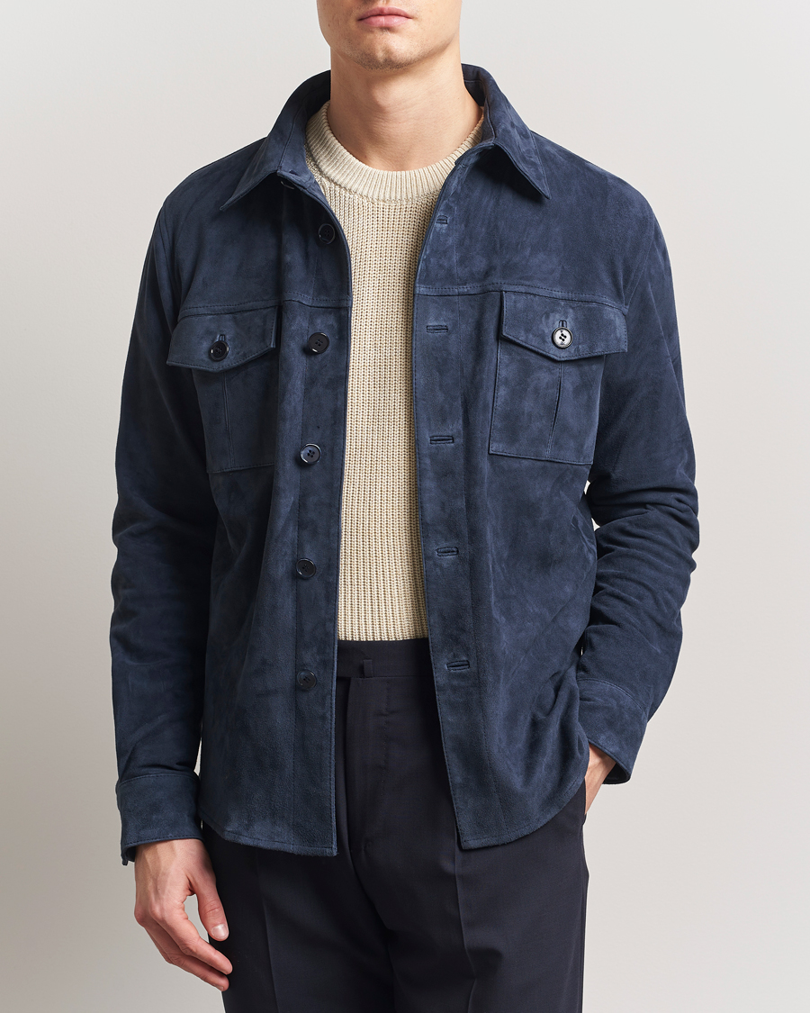 Uomini | Giacche | Stenströms | Suede Overshirt Navy