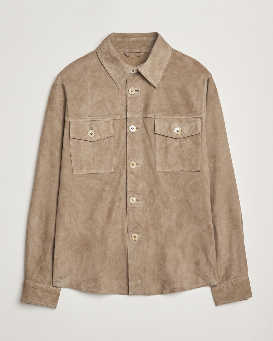 Uomini | Giacche | Stenströms | Suede Overshirt Taupe