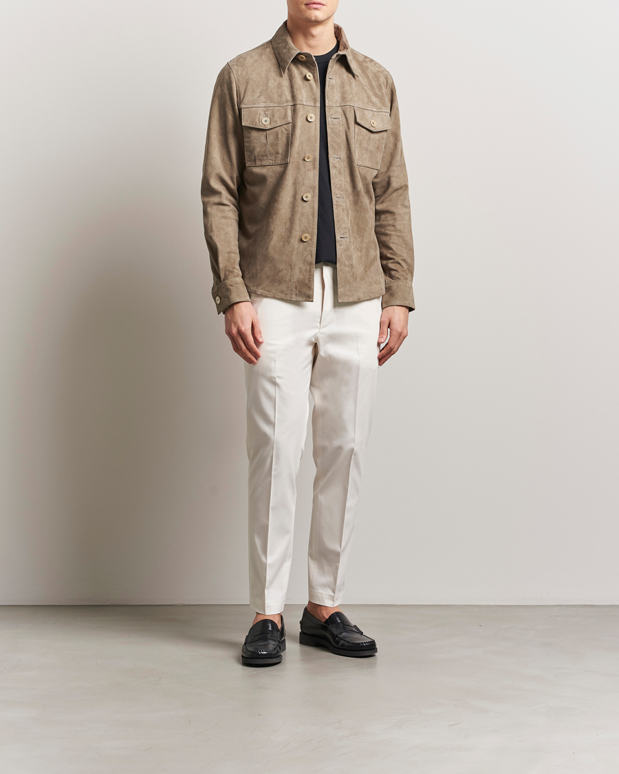 Uomini | Giacche | Stenströms | Suede Overshirt Taupe