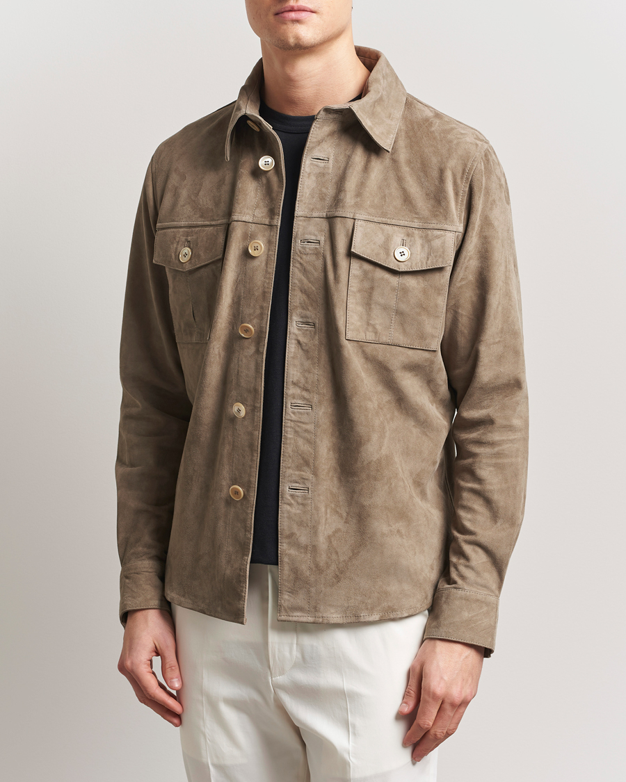 Uomini | Giacche | Stenströms | Suede Overshirt Taupe