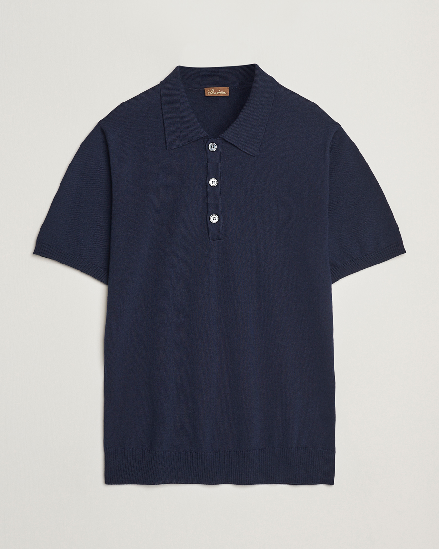 Uomini | Polo | Stenströms | Knitted Merino Polo Navy