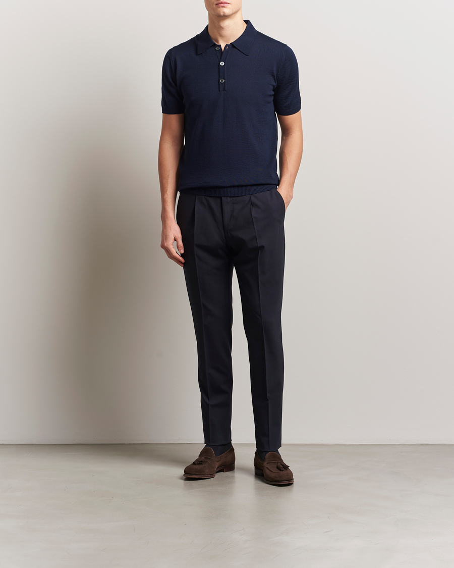 Uomini | Polo | Stenströms | Knitted Merino Polo Navy