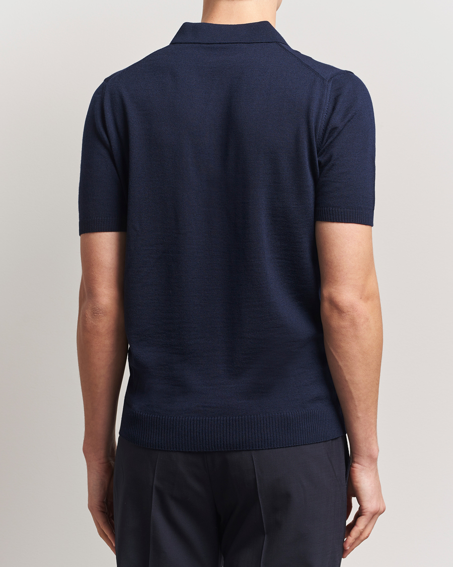 Uomini | Polo | Stenströms | Knitted Merino Polo Navy