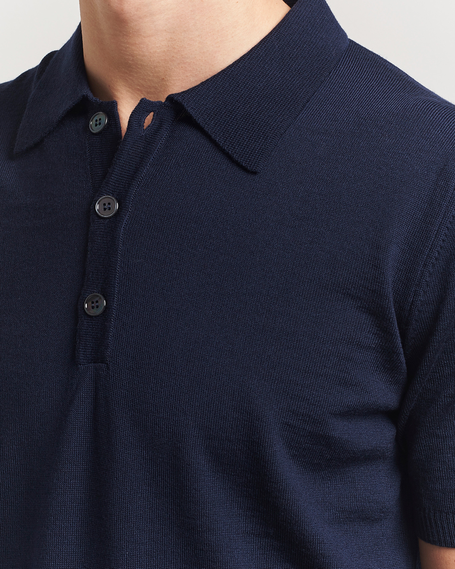Uomini | Polo | Stenströms | Knitted Merino Polo Navy