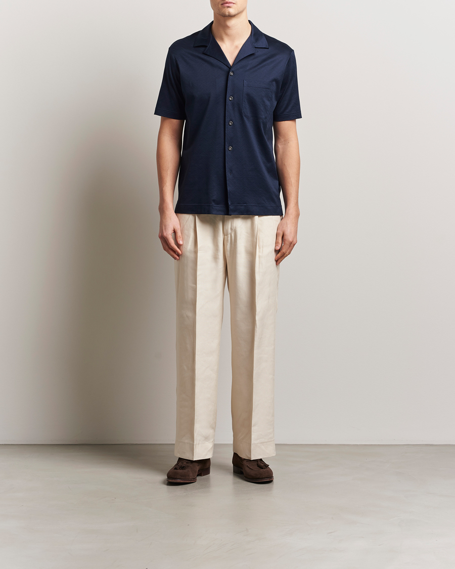 Uomini | Camicie | Eton | Filo Di Scozia Short Sleeve Shirt Navy Blue