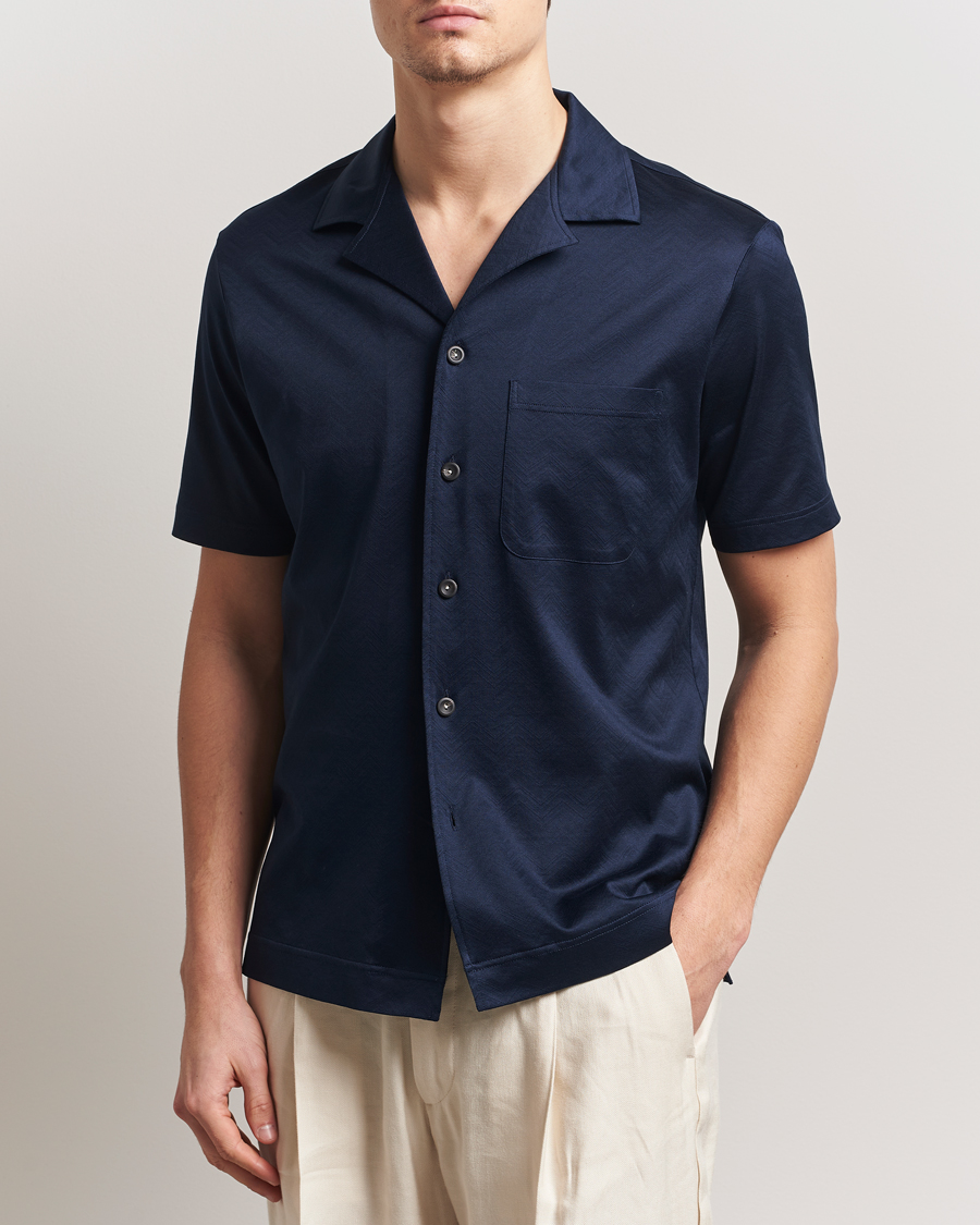 Uomini | Camicie | Eton | Filo Di Scozia Short Sleeve Shirt Navy Blue